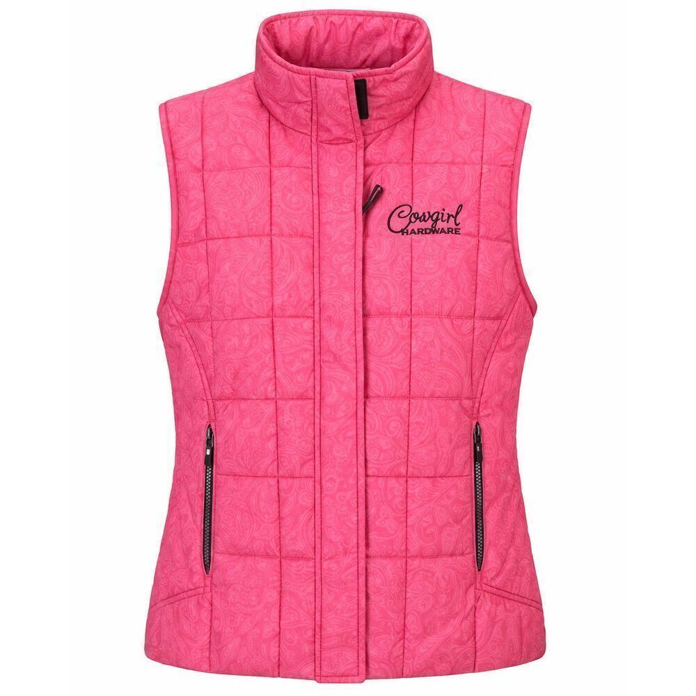 Cowgirl Hardware USA Pink Puffer Vest Womens Size M Fleece Lined Drawstring Hem